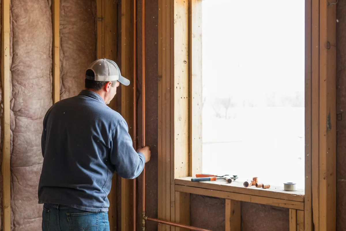 Licensed plumber running new copper supply lines in a Timber home